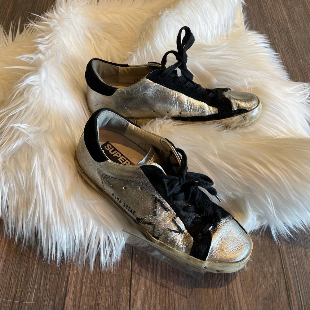 Golden Goose ✨ Silver-laminated Super-Star sneakers
